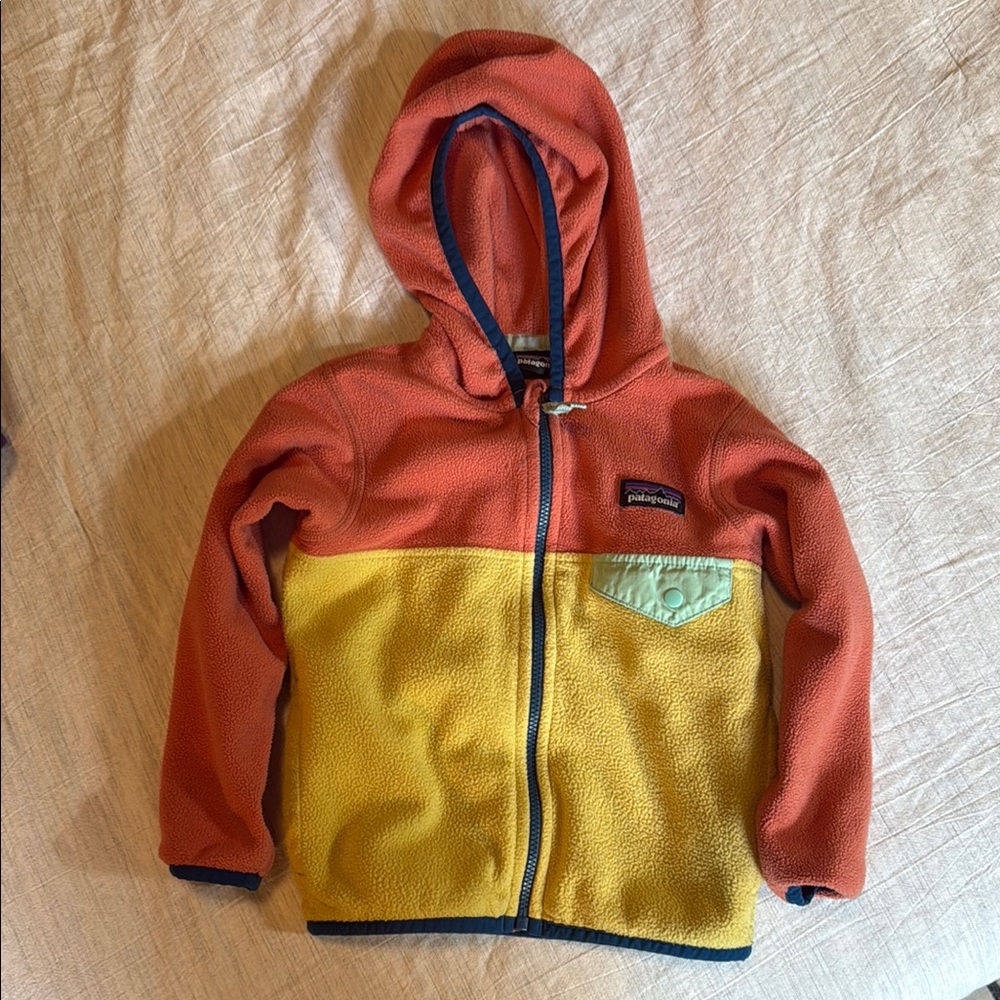 Patagonia Orange and Yellow Fleece Hoodie